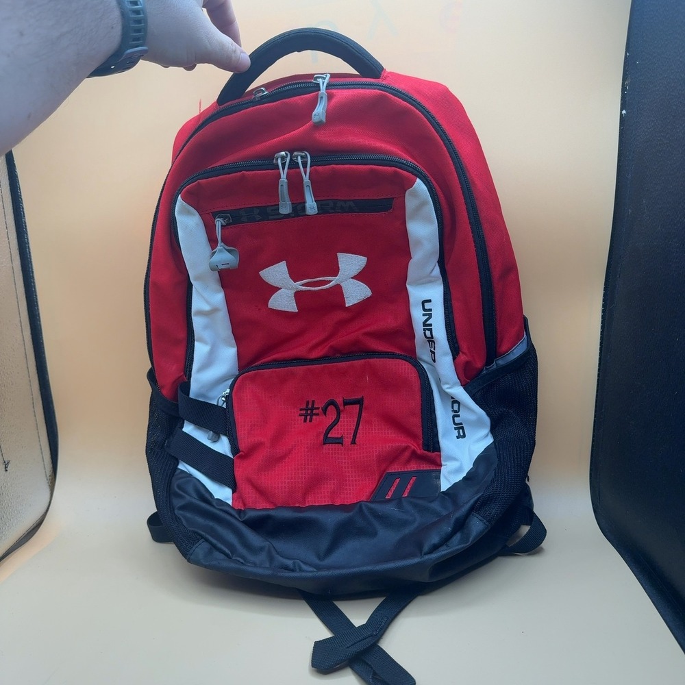 Under Armour Storm Hustle II Backpack Red Black White Polyester Multi-Pocket